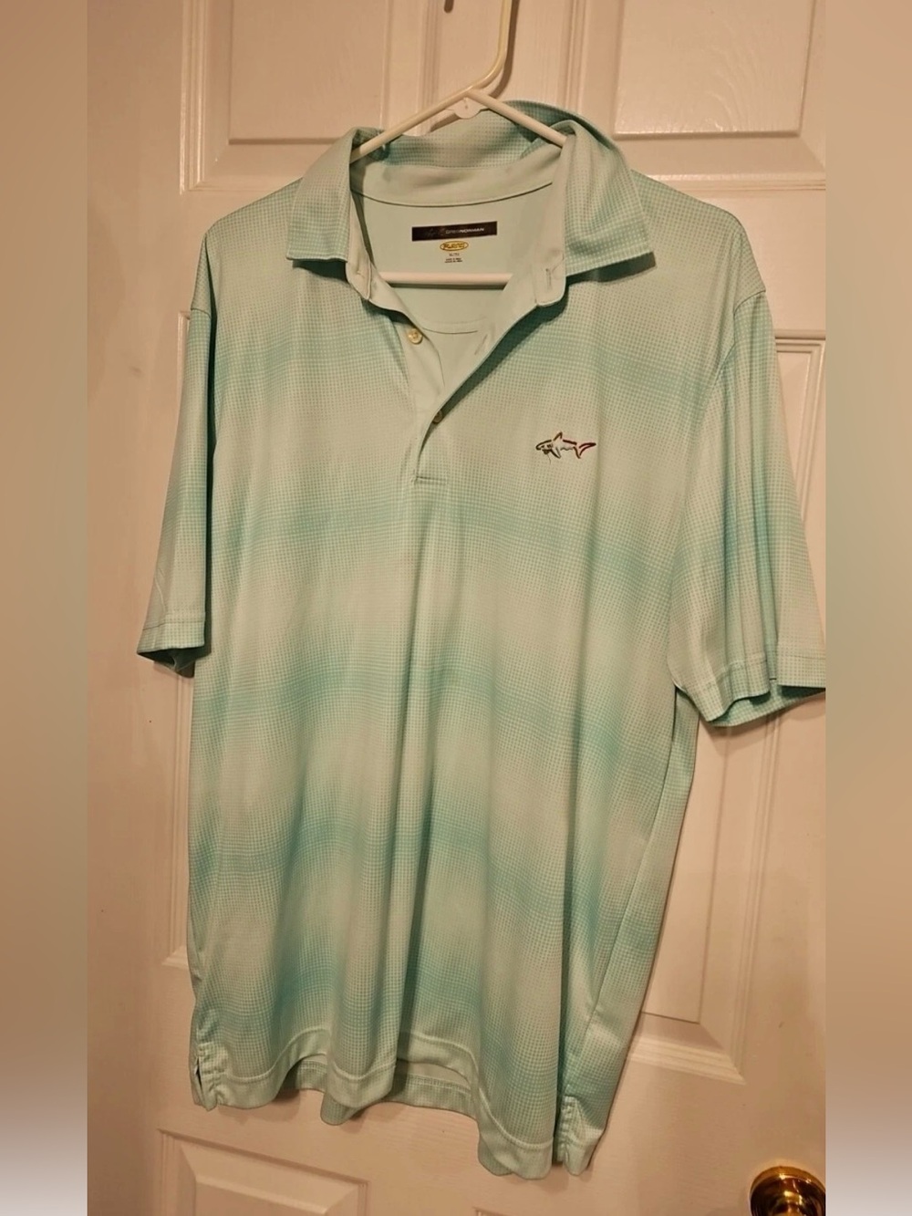 Greg Norman Men's Size XL Short Sleeve Polyester Green Check Golf Polo Shirt